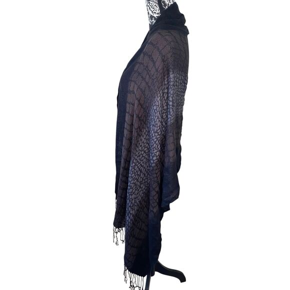 Black Gray Animal Print Lightweight Shawl Scarf Ombre Wrap Metallic Fringe - Picture 5 of 10